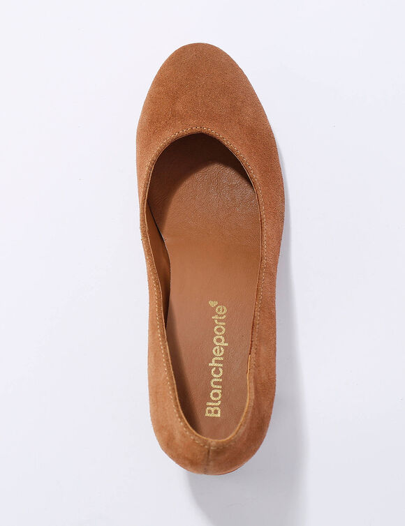 Pumps in splitleer met afgeronde neus (karamel)