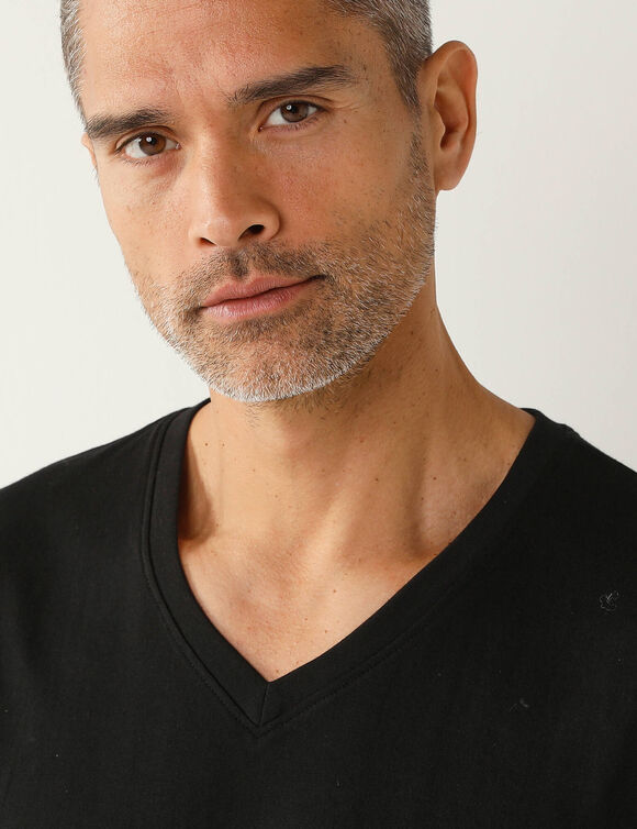 Tee-shirt col V manches courtes - lot de 3 (noir)