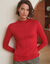 T-shirt col montant, manches longues, finition frisottis (rouge)
