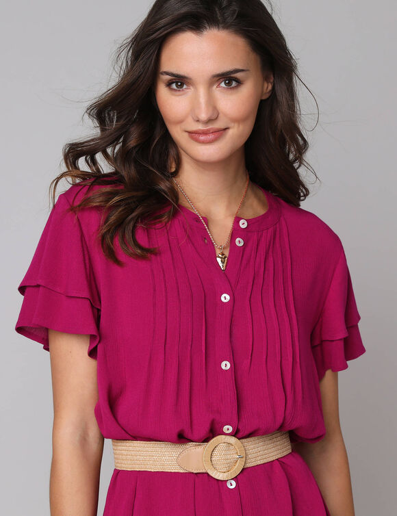 Robe unie manches courtes papillon, cr&eacute;pon (vijgenkleur)