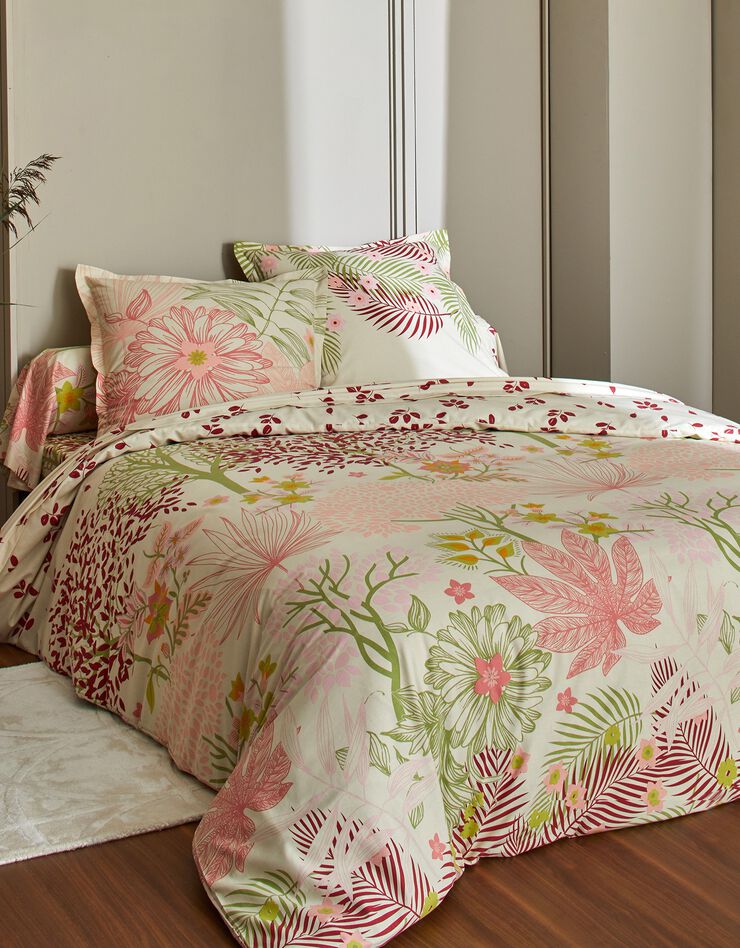 Linge de lit Eglantine en coton imprimé végétal (écru)