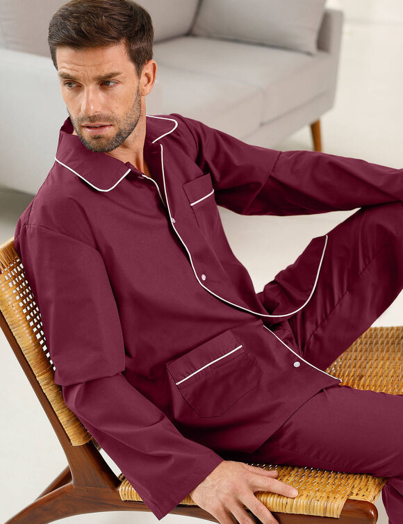 Pyjama uni popeline polyester/coton (bordeaux)
