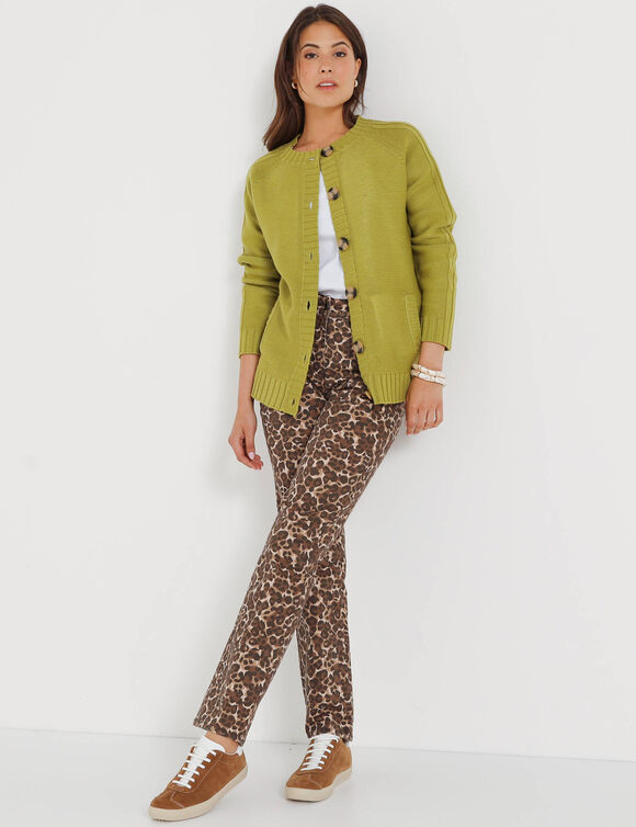 Cardigan boutonné maille fantaisie (vert mousse)