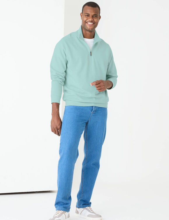 Sweat molleton col camionneur zipp&eacute; (aqua)