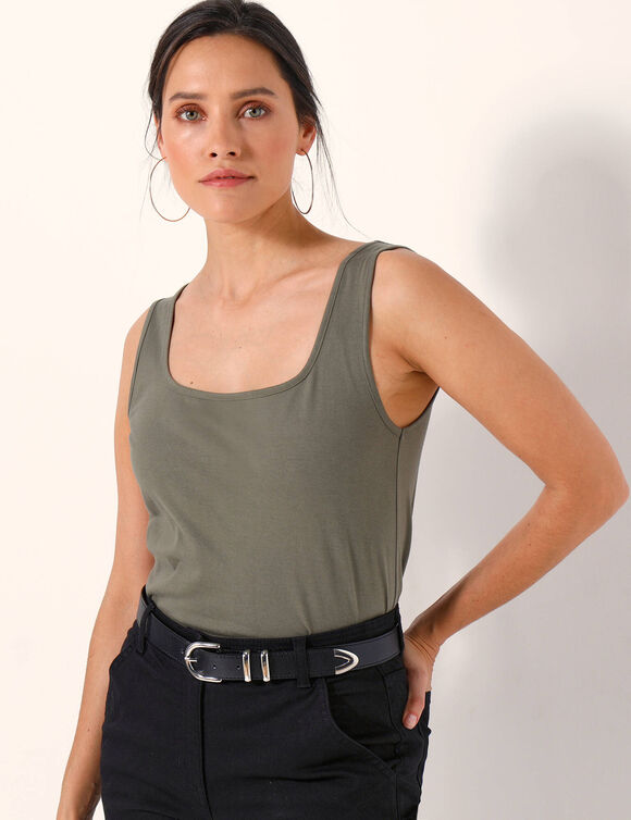 D&eacute;bardeur col carr&eacute; uni (kaki)