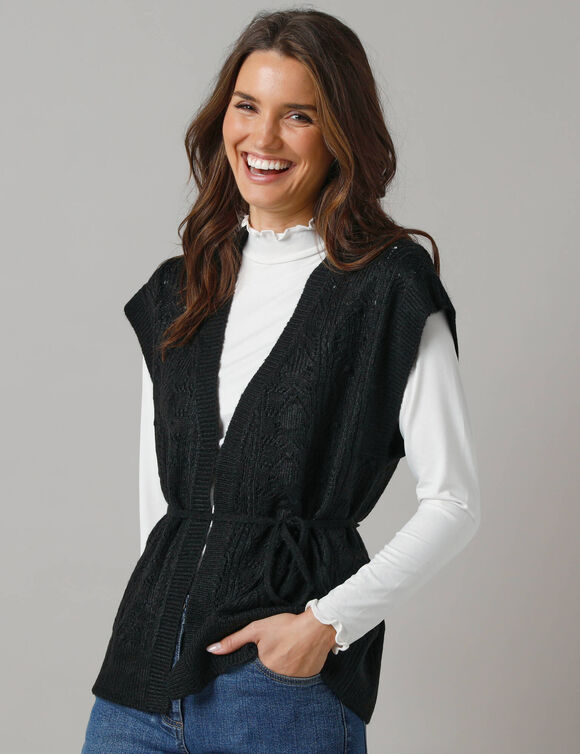 Gilet sans manches, maille fantaisie (noir)