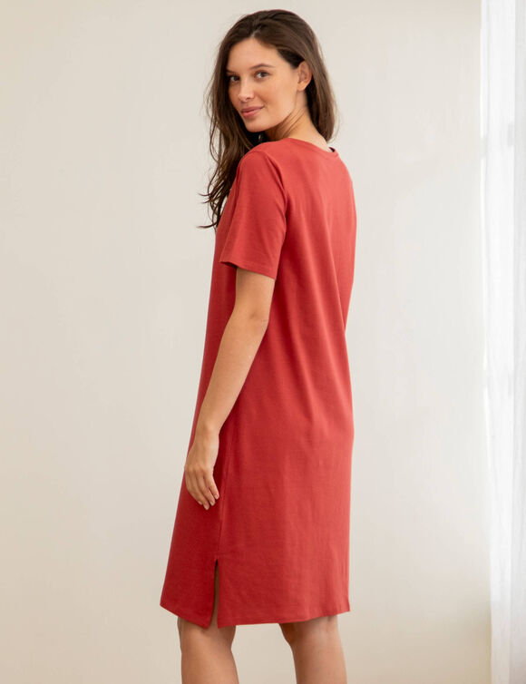 Kort nachthemd in katoen met vakantieprint en korte mouwen (tomette)