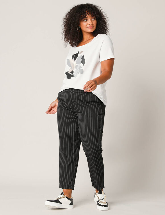 Pantalon 7/8&egrave;me fusel&eacute; ray&eacute; (noir / blanc)