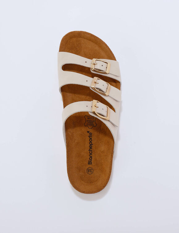 Leren muiltjes met 3 gespen (beige)