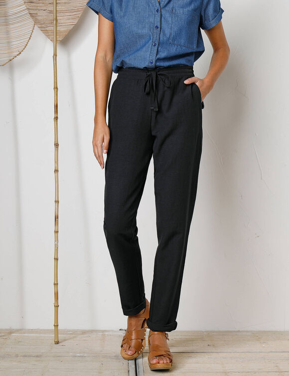 Pantalon fusel&eacute; fluide, lin-coton (noir)