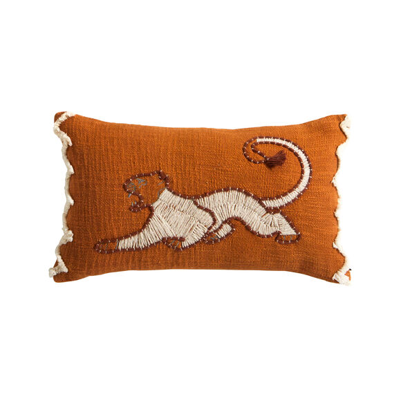 Rechthoekig kussen met tijgerborduursel (terracotta)