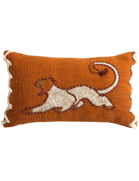 Coussin rectangulaire brodé tigre (terracotta)