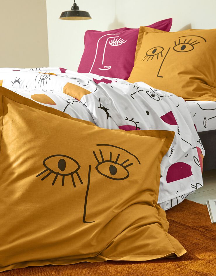 Linge de lit Vitaly coton à motifs visages, blanc Linge de lit Vitaly coton à motifs visages, blanc, hi-res image number 2