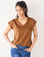 T-shirt met V-hals, glanzend fantasietricot (hazelnootbruin)