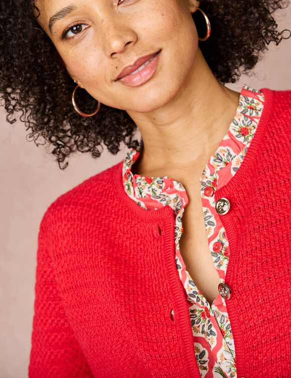 Cardigan uni maille fantaisie (rouge)