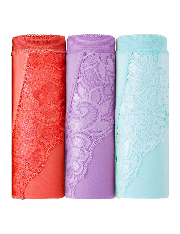 Culotte midi dentelle - lot de 3 (ciel + corail + lavande)