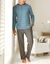 Pyjama ray&eacute; col tunisien (anthracite / bleu canard)