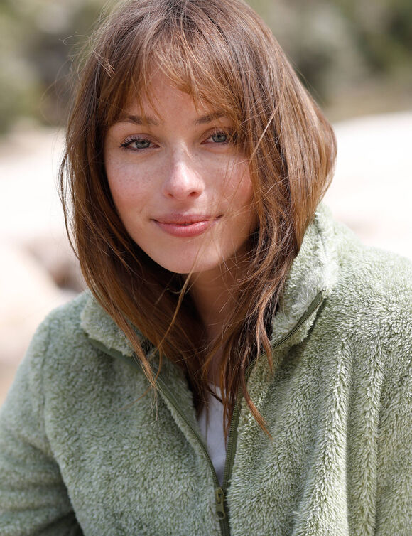 Veste zippée, maille peluche (vert chiné)