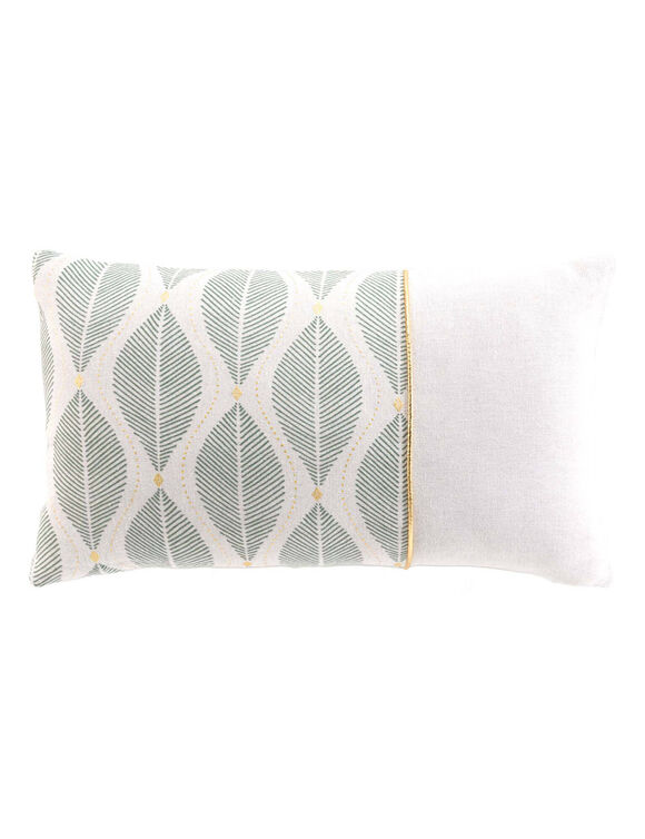 Coussin rectangulaire imprim&eacute; feuilles d&eacute;tails dor&eacute;s  (vert sauge)
