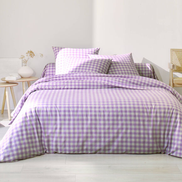 Linge de lit Lou imprimé carreaux - en coton (parme)