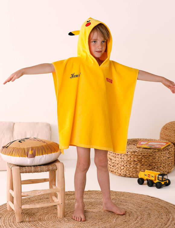 Poncho de bain enfant Pikachu à capuche personnalisable  (jaune)