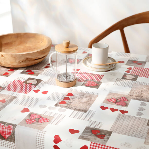 Nappe toile cirée motifs coeurs Berneix  (rouge)