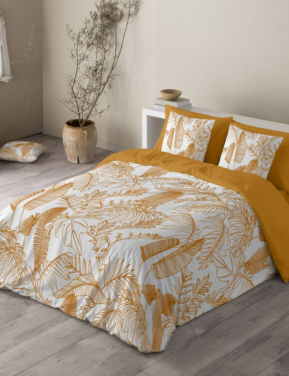 Linge de lit Feuilles en coton imprimé (blanc)