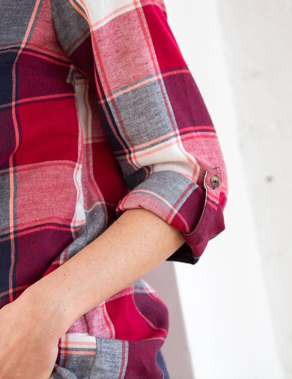 Chemise longue grands carreaux, flanelle (cerise / marine)