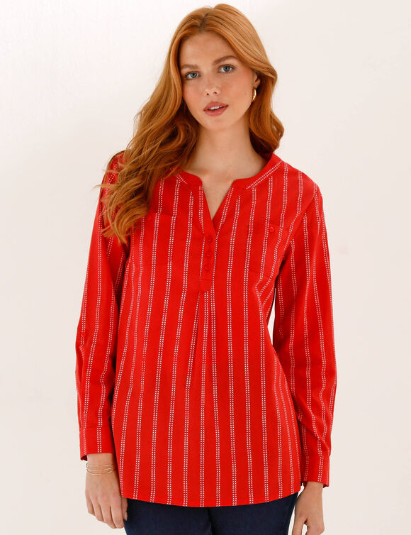 Tunique ray&eacute;e manches retroussables (rouge / blanc)