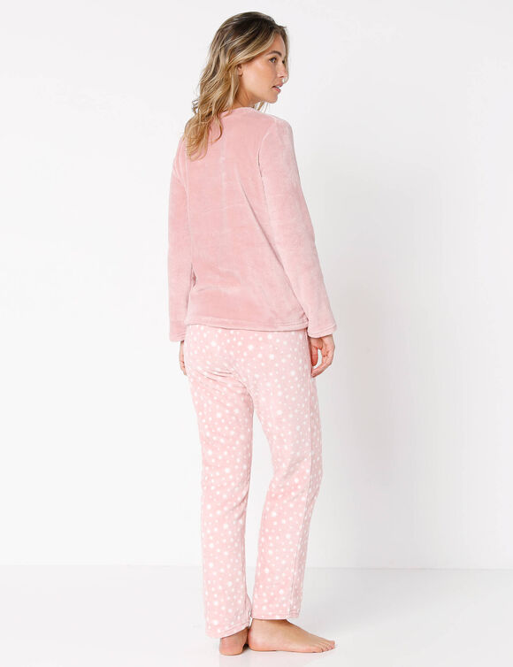 Pyjama manches longues maille polaire motif "renne"  (rose poudr&eacute;)