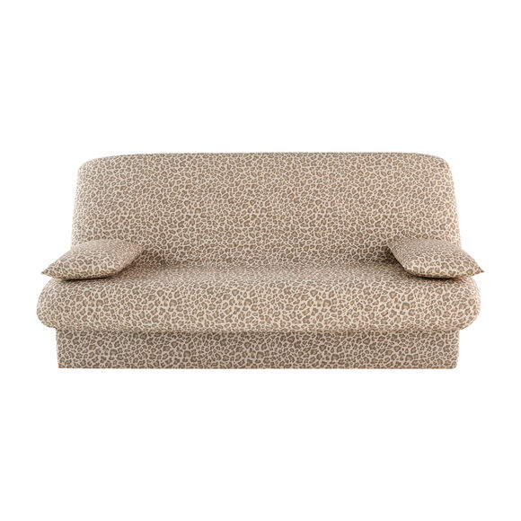 Standaard gematelasseerde hoes voor een slaapbank met bedrukt luipaard (taupe)