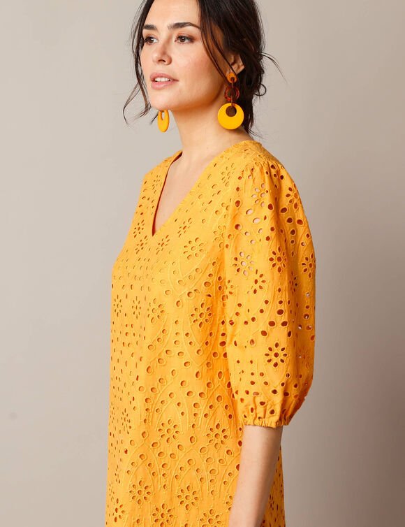 Robe broderie anglaise manches 3/4 (safran)