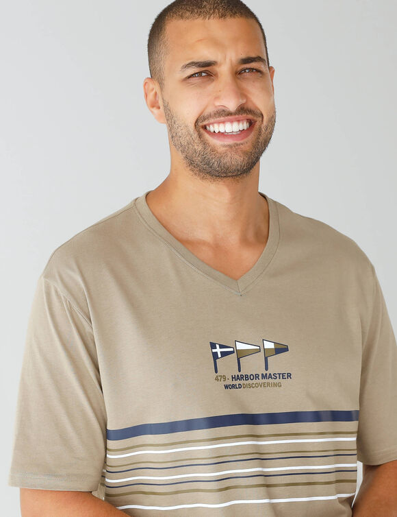 Korte pyjama met V-hals van zachte katoen (linde / marine)