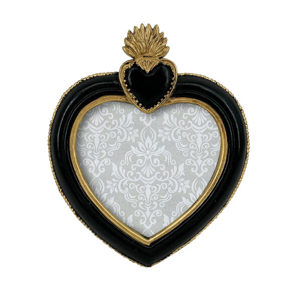 Cadre-photo ex-voto forme c&oelig;ur, polyr&eacute;sine (dor&eacute;)