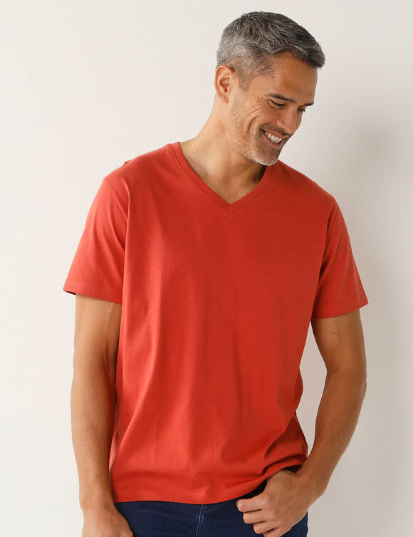 T-shirt met V-hals en korte mouwen - set van 3 (koraal + saliegroen + kaki)