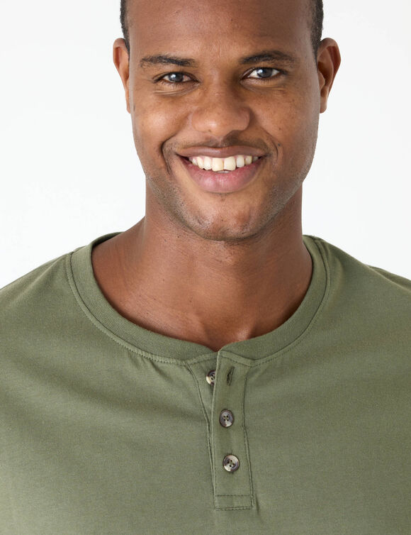 T-shirt Henley confort manches courtes - coton biologique(**) (kaki)