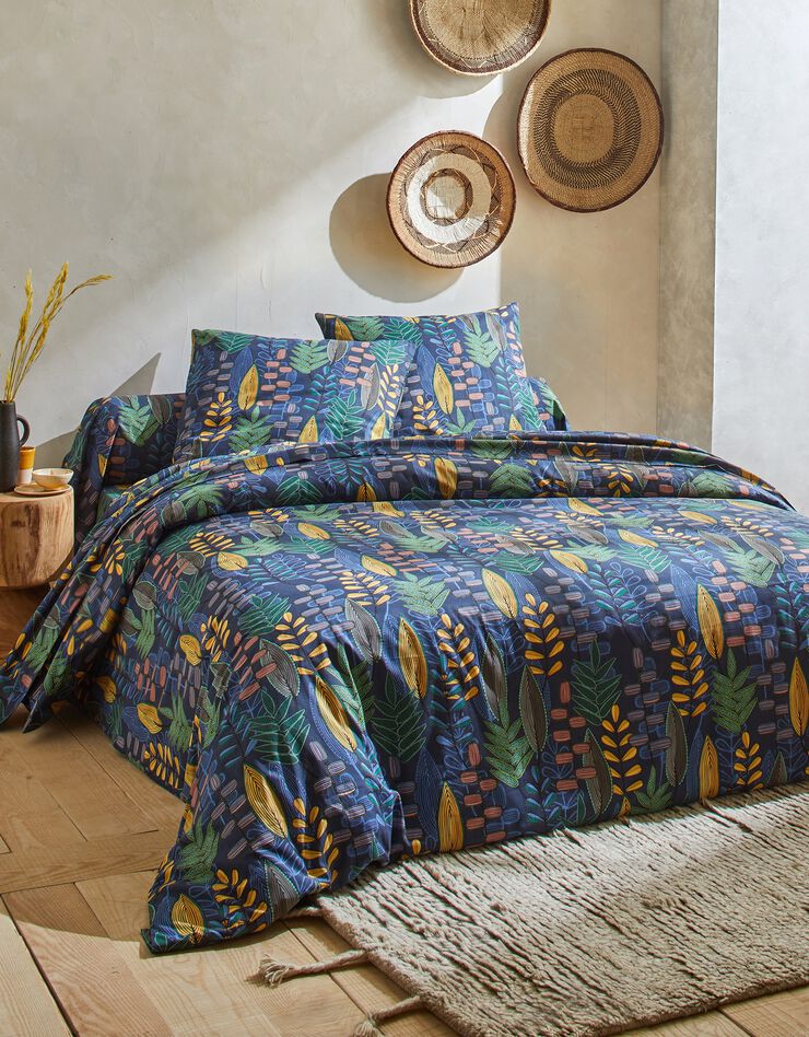 Linge de lit Madi coton motif végétal (marine)