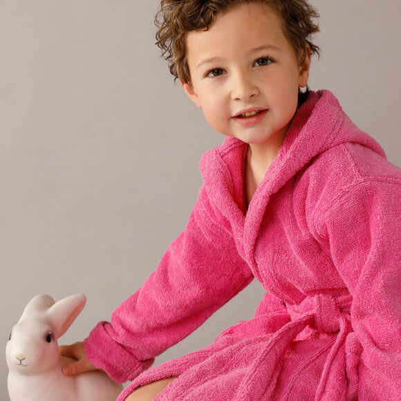 Peignoir enfant éponge bouclette à capuche (fuchsia)
