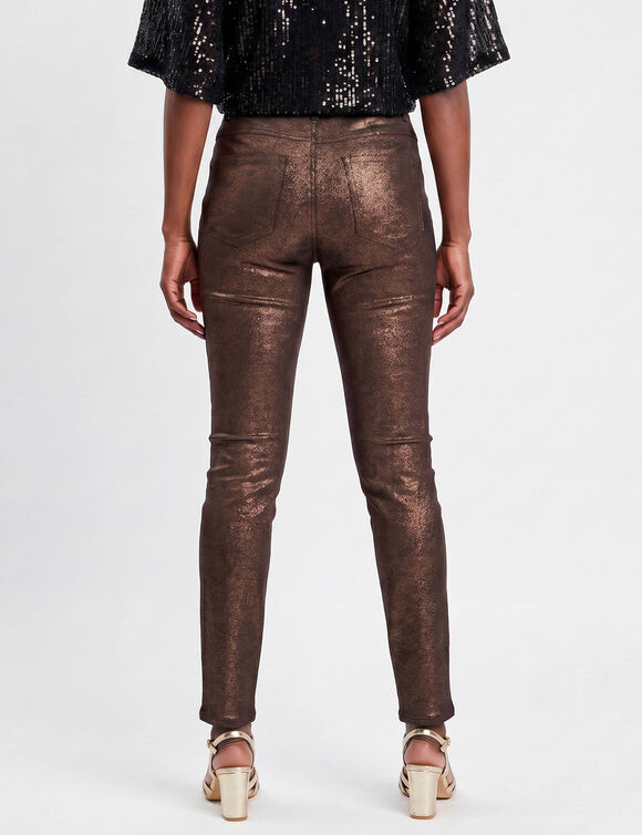 Pantalon droit enduit &agrave; paillettes (cuivre)