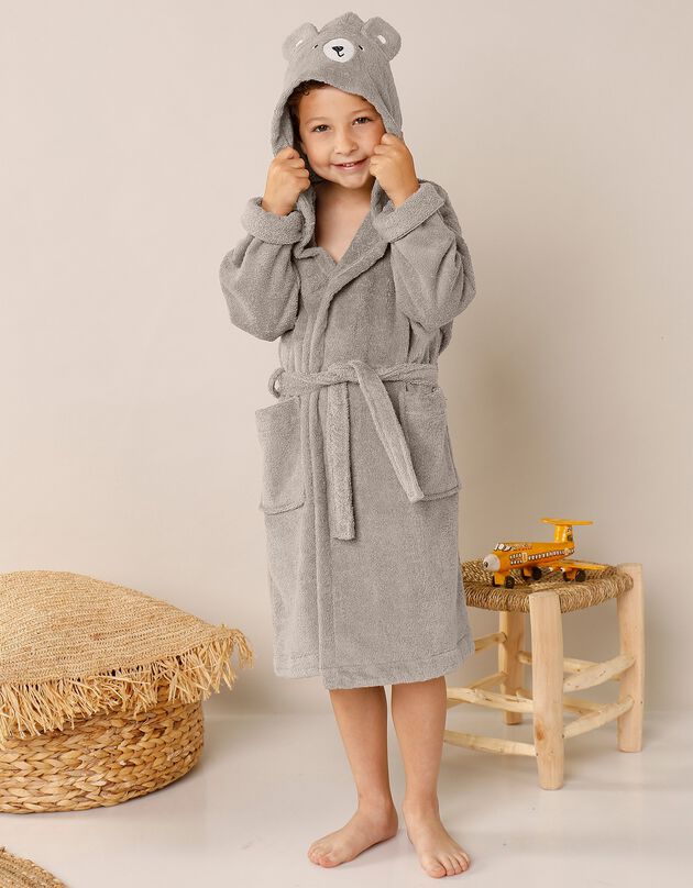 Peignoir de bain enfant ourson à capuche éponge coton - 380 g/m² (taupe)