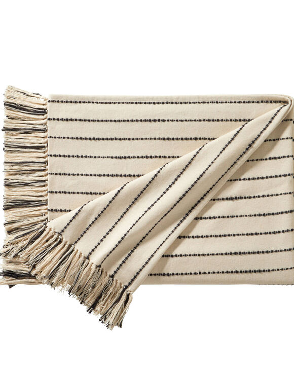 Plaid ou jeté de canapé tissage artisanal (naturel / noir)