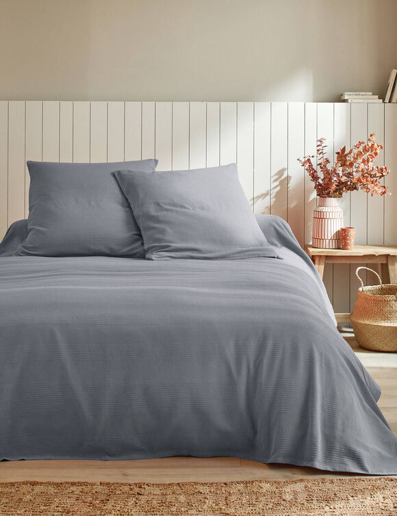 Jeté de lit uni tissé coton (gris anthracite)