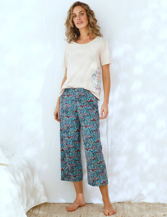 7/8-pyjamabroek met Ikat-print (eendenblauw / blauw)