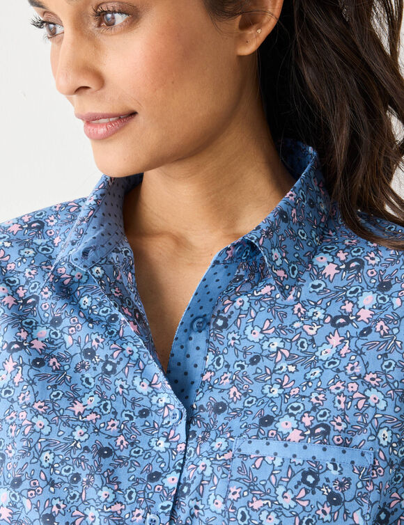 Bloes met bloemenprint (blauw / roze)