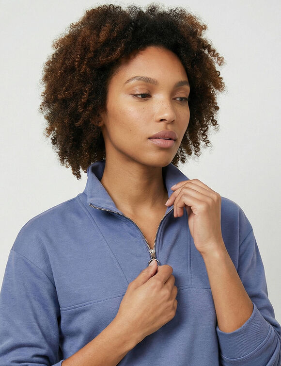Sweat col montant zipp&eacute; en molleton gratt&eacute; (bleu lavande)