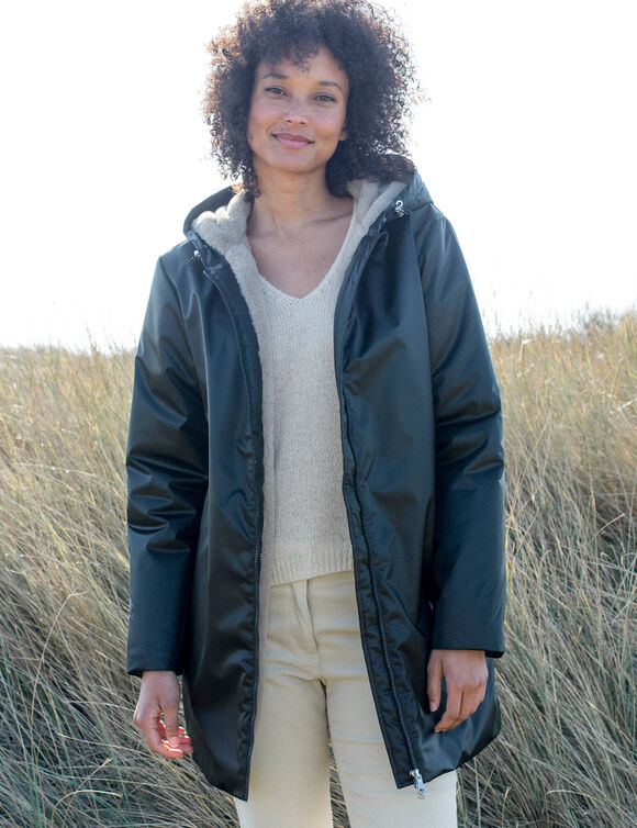 Parka imperm&eacute;able fourr&eacute;e, mi-longue (noir)