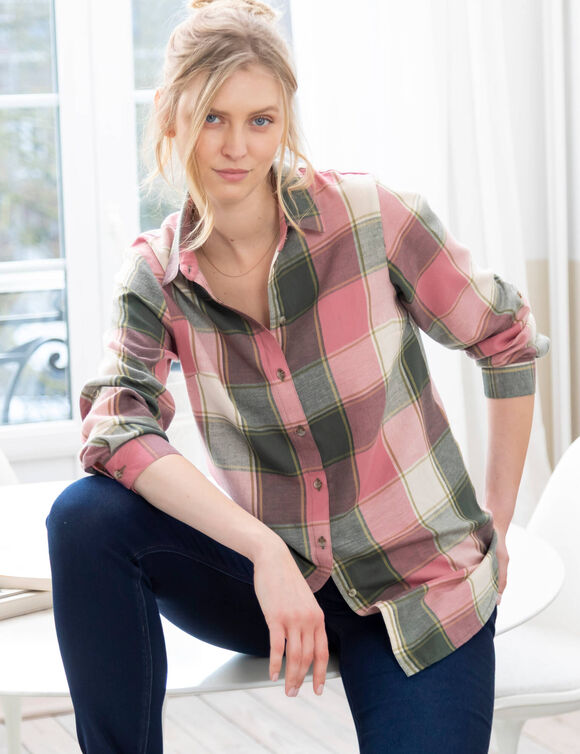 Chemise longue grands carreaux, flanelle (rose / vert)