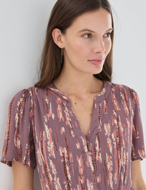 Robe longue en cr&eacute;pon, imprim&eacute;e (marron / beige)