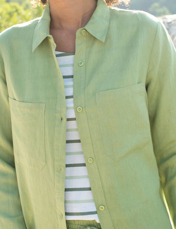 Chemisier boutonn&eacute; en coton/lin (vert tilleul)