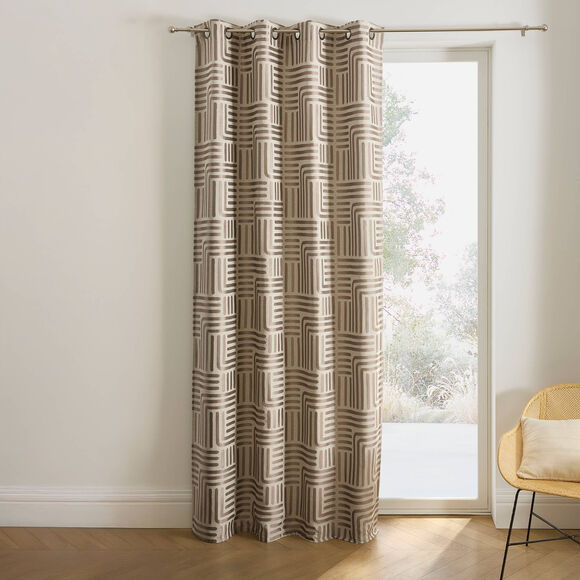 Gordijn in jacquard met lijnenprint (taupe)